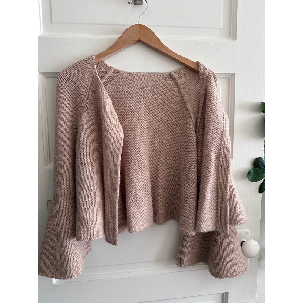 Rebecca Taylor Wool Angora Blend Chunky Knit Bell Sleeve Cropped Cardigan S Pink - Picture 9 of 9
